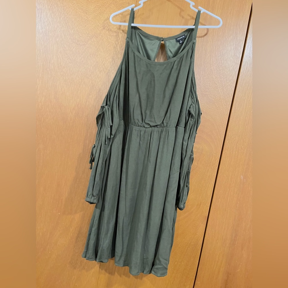 Torrid olive green cold shoulder mini dress